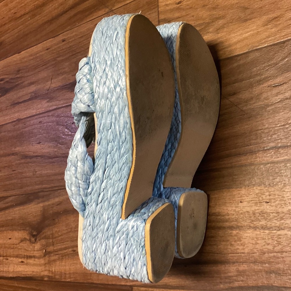 Beach Matisse Sky Blue Woven Raffia Platform Block Heel Slide Sandals Women's 9 - Picture 5 of 8